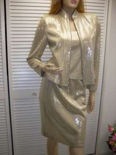 St John Stunning Gold 3pc Evening Suit 4 Excellent Cond  