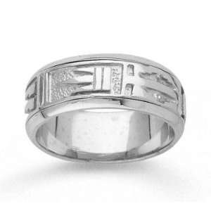    14k White Gold Great Mark Hand Carved Wedding Band Jewelry