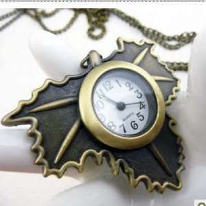   Leaf Pocket Watch Necklace Pendant Sweater Chain 