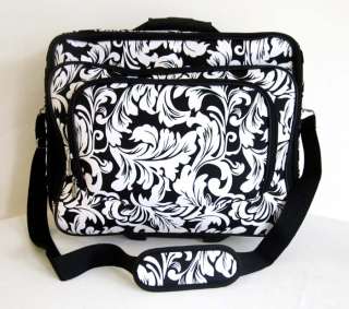   /Laptop Briefcase Rolling Wheel Padded Travel Bag White & Black Leaf