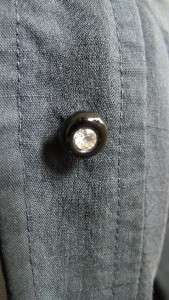 40s 50s Vintage Black Shirtwaist Dress Rayon? Rhinestone Buttons 