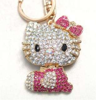 New Hello Kitty Fashion Cat Swarovski Crystal Charm Pendant Key Bag 