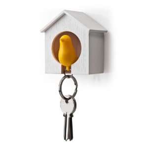  Birdhouse Key Ring   White House with Yellow Bird Office 