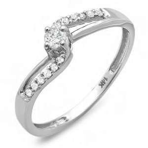  White Gold Round Diamond Wave Ladies Bridal Promise Engagement Ring 