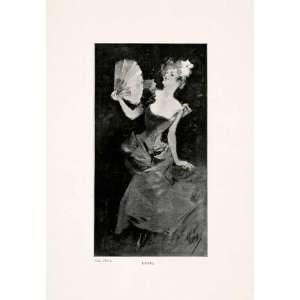  1903 Print Pastel Woman Dancing Costume Fashion French Fan 