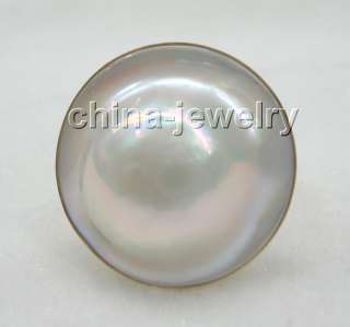 AAAA 21mm natural white blister Mabe pearl ring14k gold  