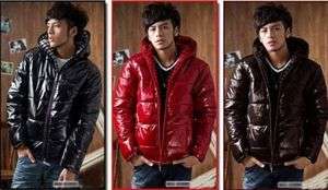 NEW Men Winter Fashion Shiny Hooded Coat Jacket 5 Cor  