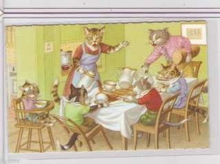 MAINZER ANTHROPOMORPHIC CATS EAT DINNER POSTCARD #4850  