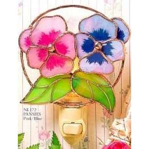 Gallery Art Glass   Pansies Pink & Blue   Genuine Stained Glass 