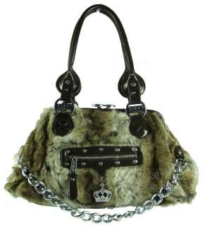 New Womens LYDC Furry Designer Faux Fur Diamante Stam Hand Bag Chain 