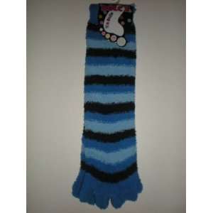 Fuzzy striped long toe socks (Blue, black, sky blue 