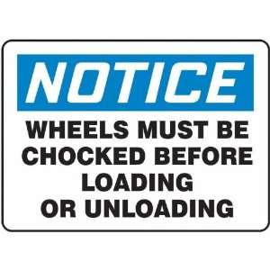 Safety Sign, Notice   Wheels Must Be Chocked Before Loading Or 