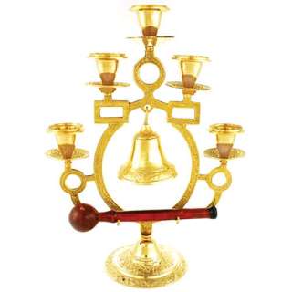 10 Brass Altar Bell and Candle Holder for 5 Taper Candles, AGB39 