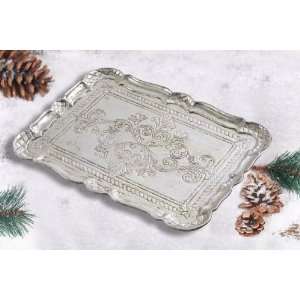  Christmas Holiday Shabby Cottage Chic Silver Wood Tray 