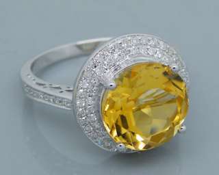 Solid 14kt White Gold 5.71Ct VS Diamond Yellow Citrine Ring  