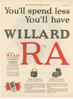 1925 Willard A & batteries RA advertising print AD  