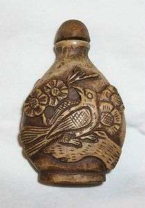 CHINESE HAND CRAFTED BOXWOOD BIRD SNUFF BOTTLE  