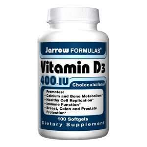  Jarrow Formulas Vitamin D3, 400 IU Size 100 Softgels 