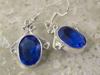 faceted blue iolite like quartz (.(.( silver _1.5 inch_ earrings 