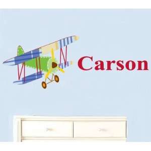   Vinyl Wall Decal Vintage Airplane Swith Boys Name Great for Nursery