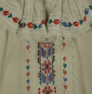 Hand embroidered Romanian peasant blouse ethnic folk costume homespun 
