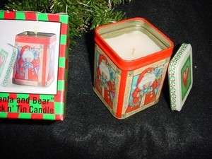 Christmas SANTA & BEAR Wick & tin Candle w lid Decoration  