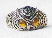 Sterling Silver OWL RING Pentagram Carnelian Eyes NEW  