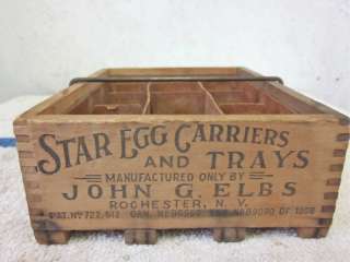 Antique Wood Elbs Rochester NY Star Farm Egg Tray Carrier Dovetailed 