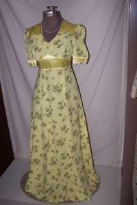 70s Hippie Empire Waist Yellow Maxi Dress Sz 9  