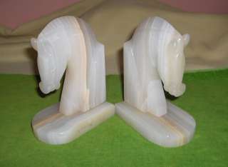 Vintage White Onyx Horse Head Book Ends Mexico  