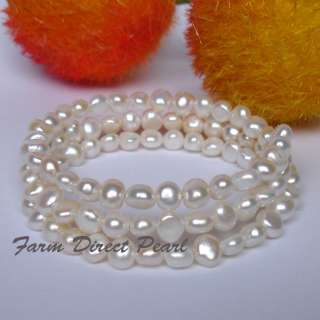 Genuine Multi strand 3 row White Pearl Bracelet 7.5 Cultured 