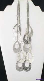Silver Extra Long 10 Multi Chain Filigree Teardrop Dangle Earrings 