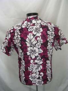 Hilo Hattie Hawaiian BARKCLOTH SS Shirt L Red Floral  