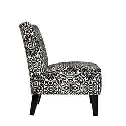 NEW 36H BLACK AND CREAMY WHITE DAMASK ARMLESS ACCENT CHAIR SELLS 