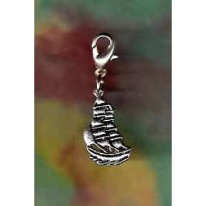    Pet or Horse Jewelry Silver Pirate Ship Charm Dog Cat