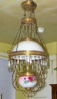 ANTIQUE 1895 JUNEAU GONE w/ the WIND CHANDELIER LAMP BRASS KEROSENE 