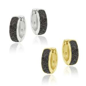 925 Silver Black Diamond Accent Huggie Hoop Earrings   2 Metals  
