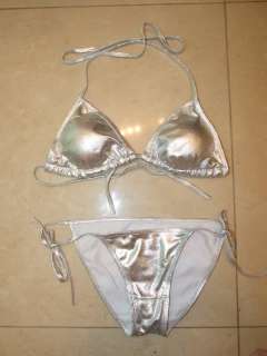 Shiny metallic silver Bikini Set swimsuit Cyber int09  