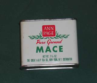   Kitchen Collectible Ann Page Mace Spice Tin. All Tin, Red Slide Top