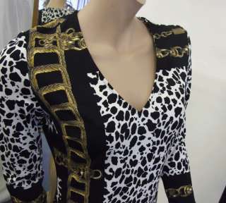 Joseph Ribkoff 12 BNWT Divine Black/White Giraffe & Gold Chain Tunic 