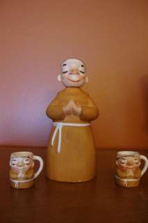 Vintage Lefton 991 Figural Monk Decanter & Mug Shot Set  