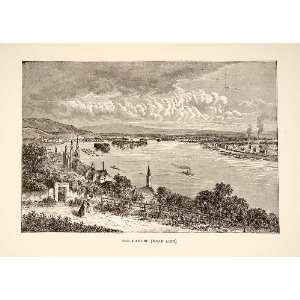 1890 Wood Engraving (Photoxylograph) Danube River Linz Austria 