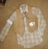 Gambler western cowboy tan suede vest plaid shirt S M  