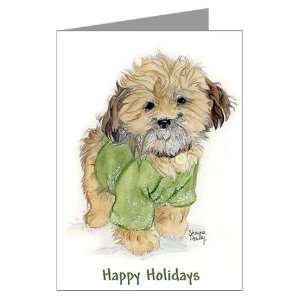 Christmas Shih Tzu Brown Puppy Greeting Cards Pac Pets Greeting Cards 