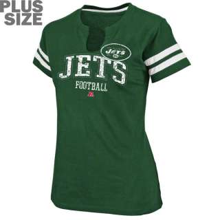 New York Jets Womens Plus Size Go For Two Split Neck Top  