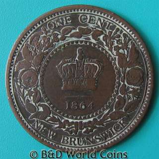 NEW BRUNSWICK 1864 ONE 1 LARGE CENT VICTORIA 25.5mm Bronze KM#6  