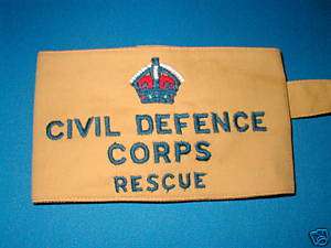 BRITISH CIVIL DEFENCE CORPS ARMBAND RESCUE 1954 DATED  