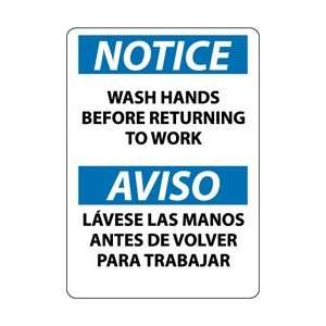ESN371PB   Notice, Wash Hands Before Returning To Work, Bilingual, 14 