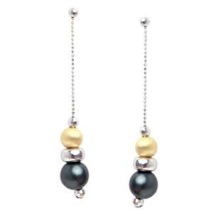   Silver, Black Voyageur Pearle and Brushed Yellow Gold Vermeil Bead