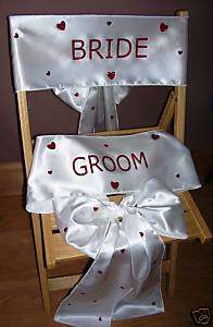 NEW white satin bride & groom wedding chair sashes  